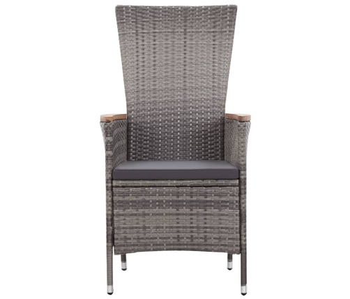 Set de muebles de jardín 3 pzas y cojines ratán sintético gris