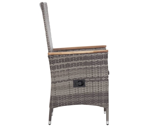 Set de muebles de jardín 3 pzas y cojines ratán sintético gris