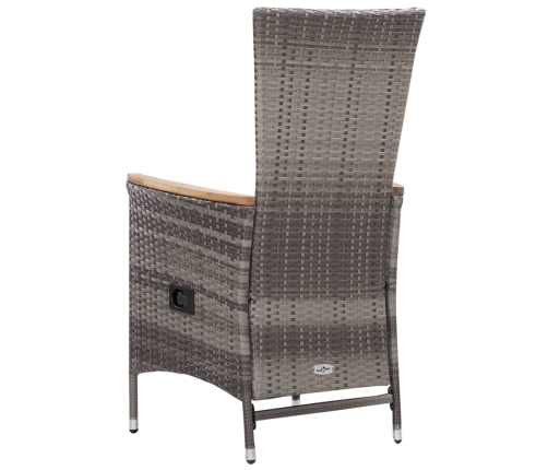 Set de muebles de jardín 3 pzas y cojines ratán sintético gris