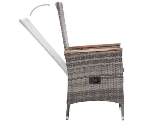Set de muebles de jardín 3 pzas y cojines ratán sintético gris