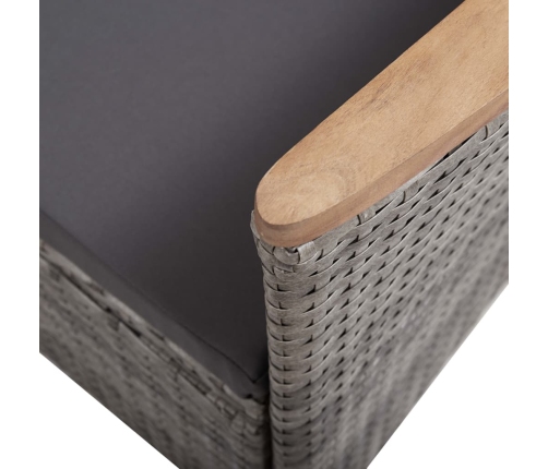 Set de muebles de jardín 3 pzas y cojines ratán sintético gris