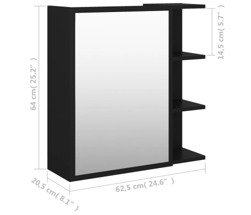 Armario de espejo de baño contrachapada negro 62,5x20,5x64 cm