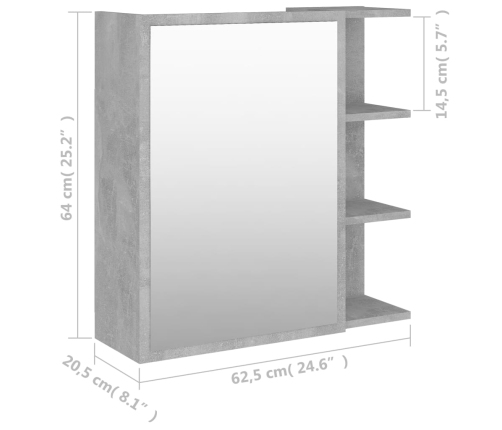 Armario espejo baño contrachapada gris hormigón 62,5x20,5x64 cm