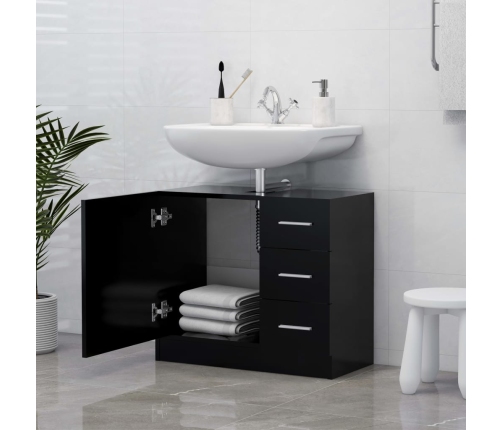 Armario para lavabo madera contrachapada negro 63x30x54 cm