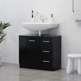 Armario para lavabo madera contrachapada negro 63x30x54 cm