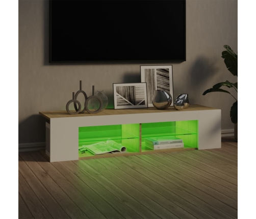 Mueble de TV con luces LED blanco y roble Sonoma 135x39x30 cm