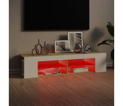 Mueble de TV con luces LED blanco y roble Sonoma 135x39x30 cm