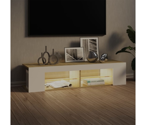 Mueble de TV con luces LED blanco y roble Sonoma 135x39x30 cm