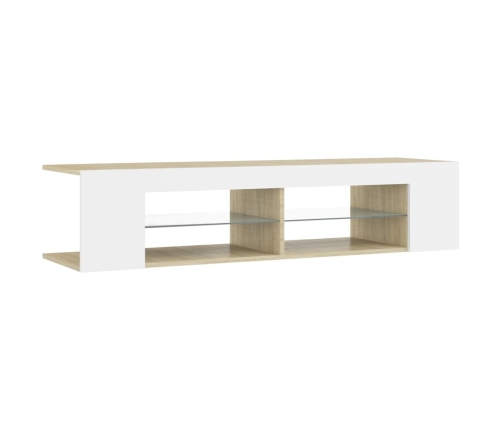 Mueble de TV con luces LED blanco y roble Sonoma 135x39x30 cm