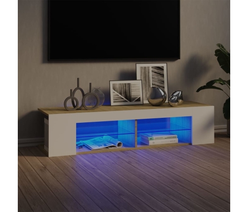 Mueble de TV con luces LED blanco y roble Sonoma 135x39x30 cm