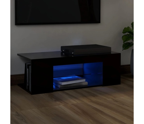 Mueble de TV con luces LED negro 90x39x30 cm