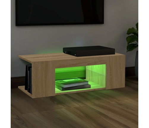 vidaXL Mueble de TV con luces LED roble Sonoma 90x39x30 cm