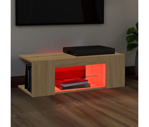 vidaXL Mueble de TV con luces LED roble Sonoma 90x39x30 cm