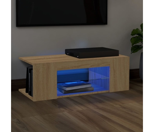 vidaXL Mueble de TV con luces LED roble Sonoma 90x39x30 cm