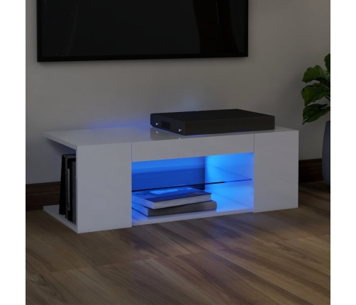 vidaXL Mueble de TV con luces LED blanco brillante 90x39x30 cm