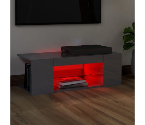 Mueble para TV con luces LED gris brillante 90x39x30 cm