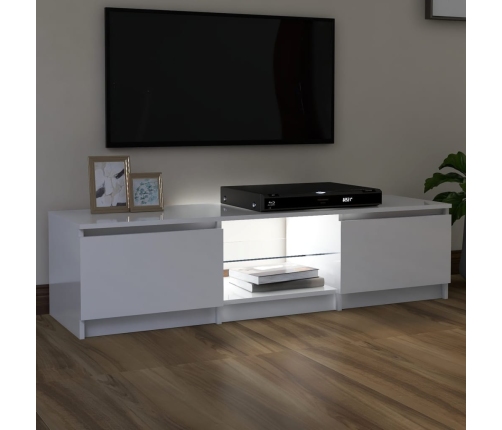 Mueble de TV con luces LED blanco brillante 140x40x35,5 cm