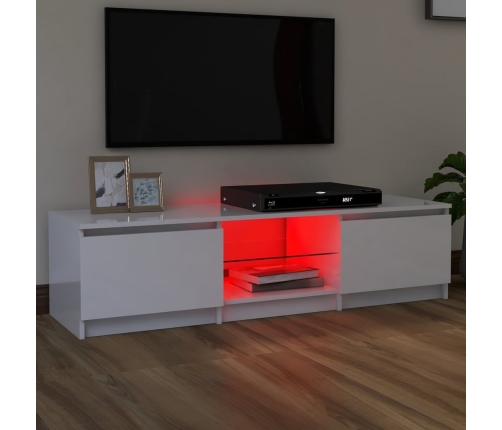 Mueble de TV con luces LED blanco brillante 140x40x35,5 cm