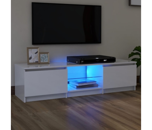 Mueble de TV con luces LED blanco brillante 140x40x35,5 cm