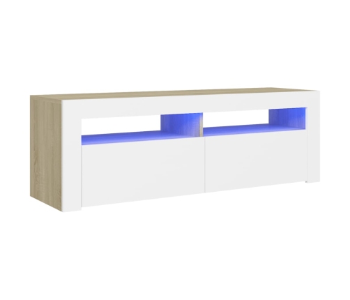 Mueble de TV con luces LED blanco y roble Sonoma 120x35x40 cm