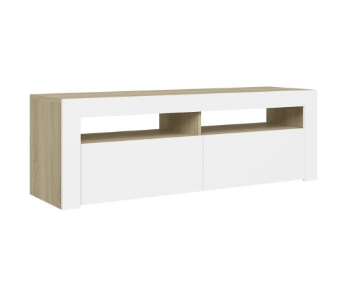 Mueble de TV con luces LED blanco y roble Sonoma 120x35x40 cm