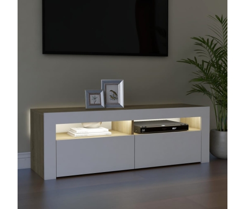 Mueble de TV con luces LED blanco y roble Sonoma 120x35x40 cm