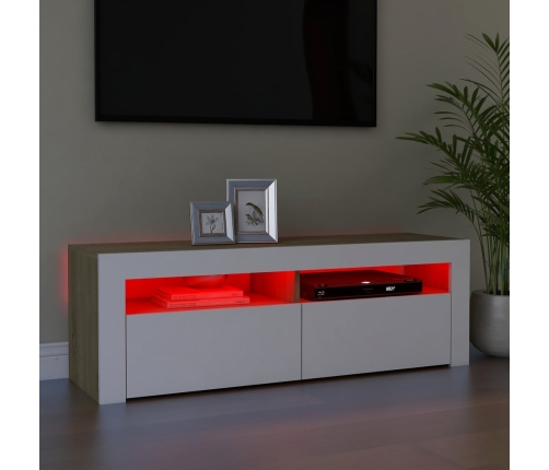 Mueble de TV con luces LED blanco y roble Sonoma 120x35x40 cm