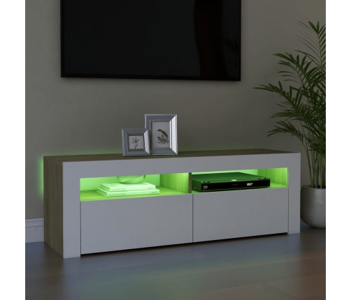 Mueble de TV con luces LED blanco y roble Sonoma 120x35x40 cm