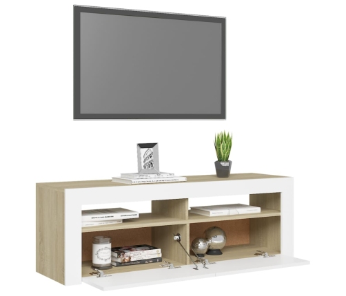 Mueble de TV con luces LED blanco y roble Sonoma 120x35x40 cm