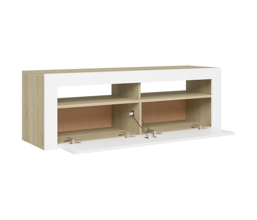 Mueble de TV con luces LED blanco y roble Sonoma 120x35x40 cm