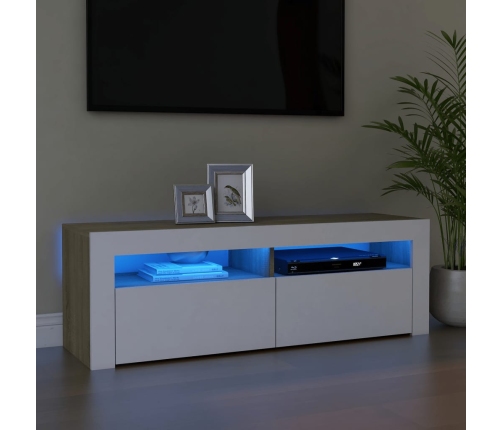 Mueble de TV con luces LED blanco y roble Sonoma 120x35x40 cm