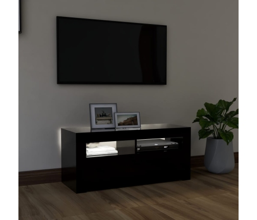 Mueble de TV con luces LED negro 90x35x40 cm