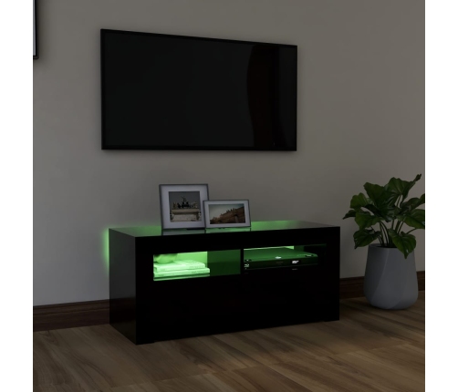 Mueble de TV con luces LED negro 90x35x40 cm