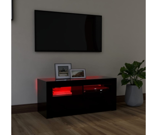 Mueble de TV con luces LED negro 90x35x40 cm