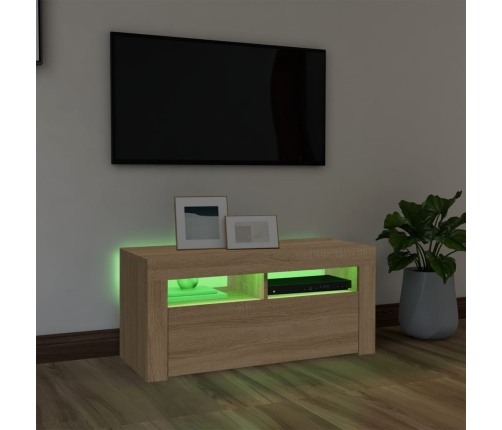 Mueble de TV con luces LED roble Sonoma 90x35x40 cm