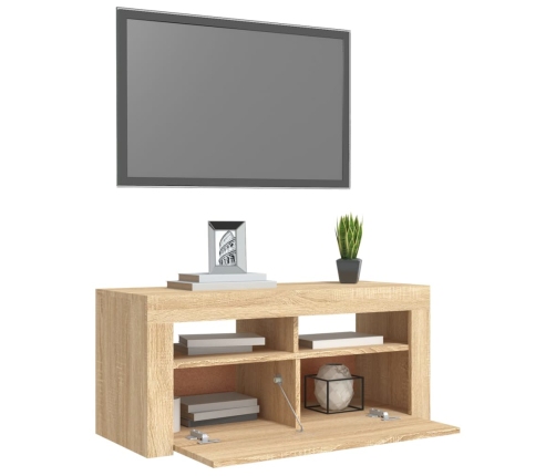 Mueble de TV con luces LED roble Sonoma 90x35x40 cm