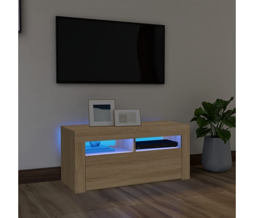 Mueble de TV con luces LED roble Sonoma 90x35x40 cm