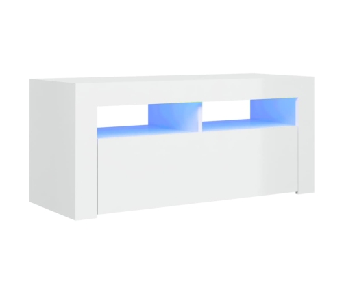 Mueble de TV con luces LED blanco brillante 90x35x40 cm