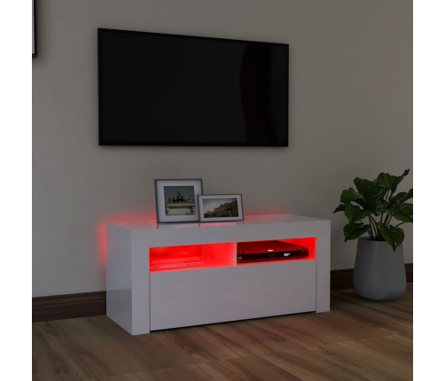 Mueble de TV con luces LED blanco brillante 90x35x40 cm