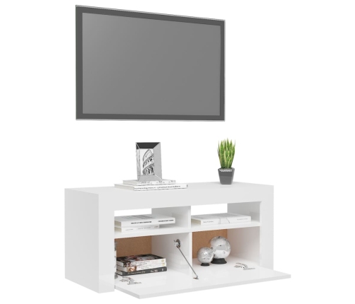 Mueble de TV con luces LED blanco brillante 90x35x40 cm