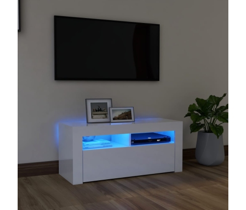 Mueble de TV con luces LED blanco brillante 90x35x40 cm