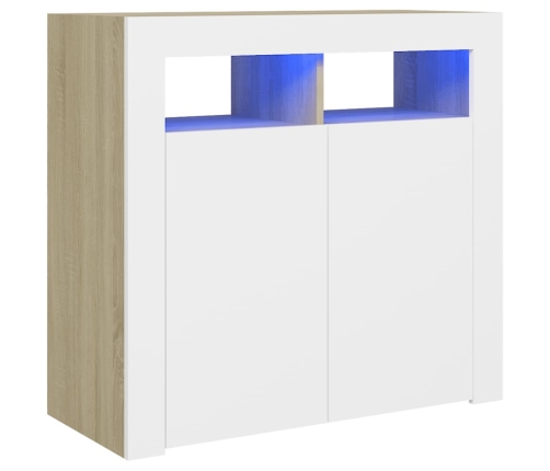 Aparador con luces LED blanco y roble Sonoma 80x35x75 cm