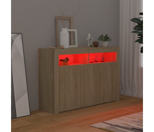 Aparador con luces LED roble Sonoma 115,5x30x75 cm