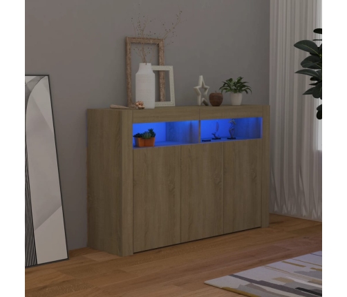 Aparador con luces LED roble Sonoma 115,5x30x75 cm