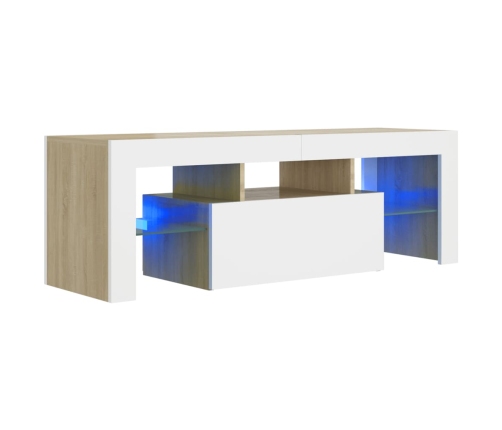 Mueble de TV con luces LED blanco y roble Sonoma 120x35x40 cm