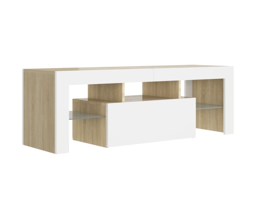 Mueble de TV con luces LED blanco y roble Sonoma 120x35x40 cm