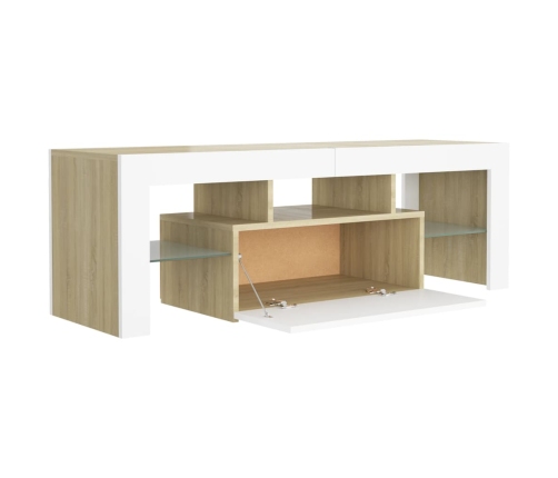 Mueble de TV con luces LED blanco y roble Sonoma 120x35x40 cm