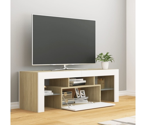 Mueble de TV con luces LED blanco y roble Sonoma 120x35x40 cm