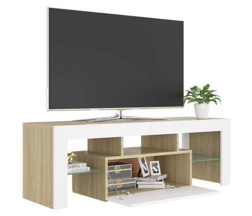 Mueble de TV con luces LED blanco y roble Sonoma 120x35x40 cm