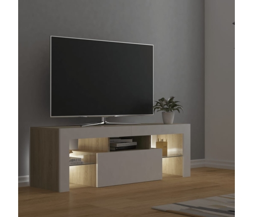 Mueble de TV con luces LED blanco y roble Sonoma 120x35x40 cm